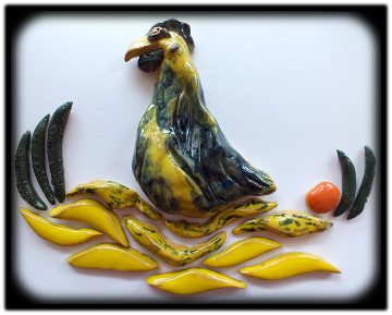 chicken and parts ceramic sculpture