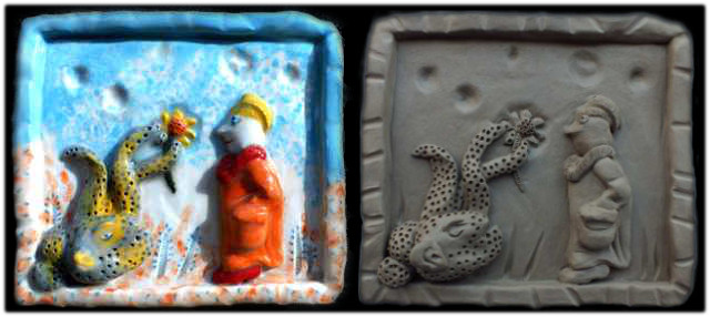 offering a flower ceramic sculpture